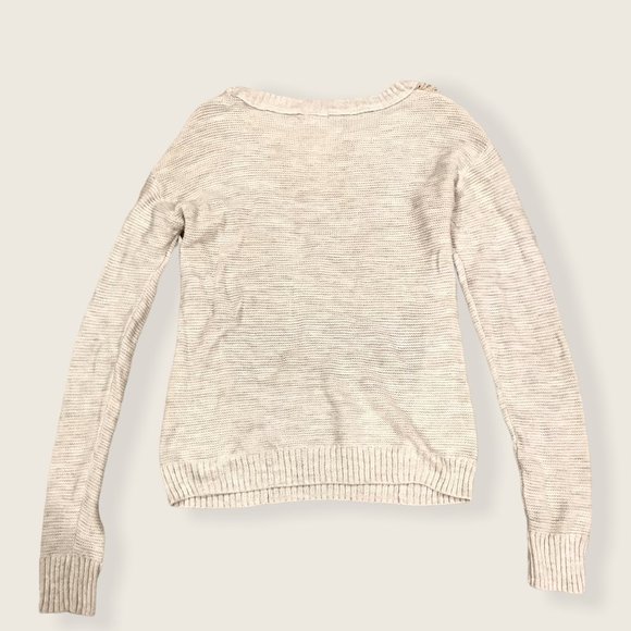 American Eagle Color Block Striped Pink Cream Grey Knit Cute Sweater Fall/Winter - Picture 2 of 6